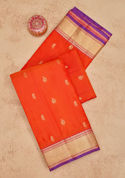 Orange Zariwork Pure Silk Saree-Koskii