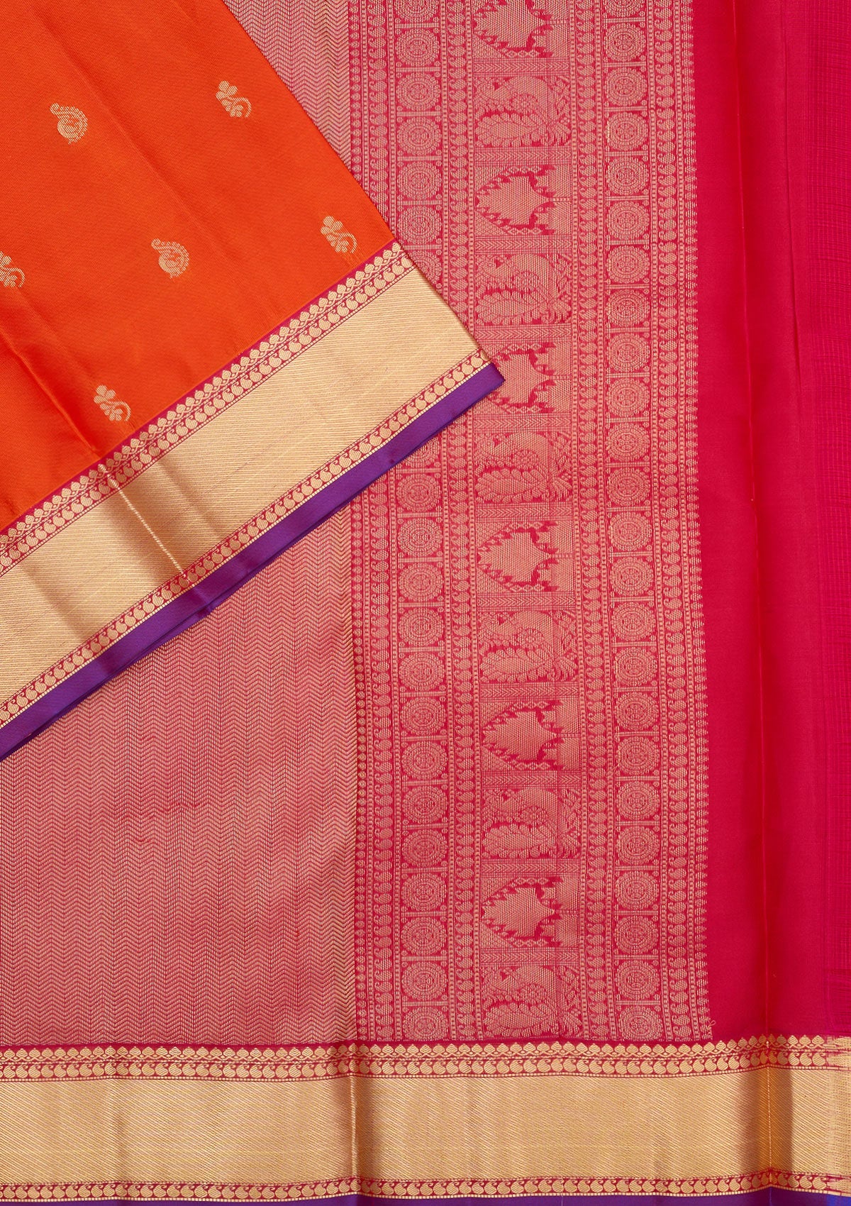 Orange Zariwork Pure Silk Saree-Koskii