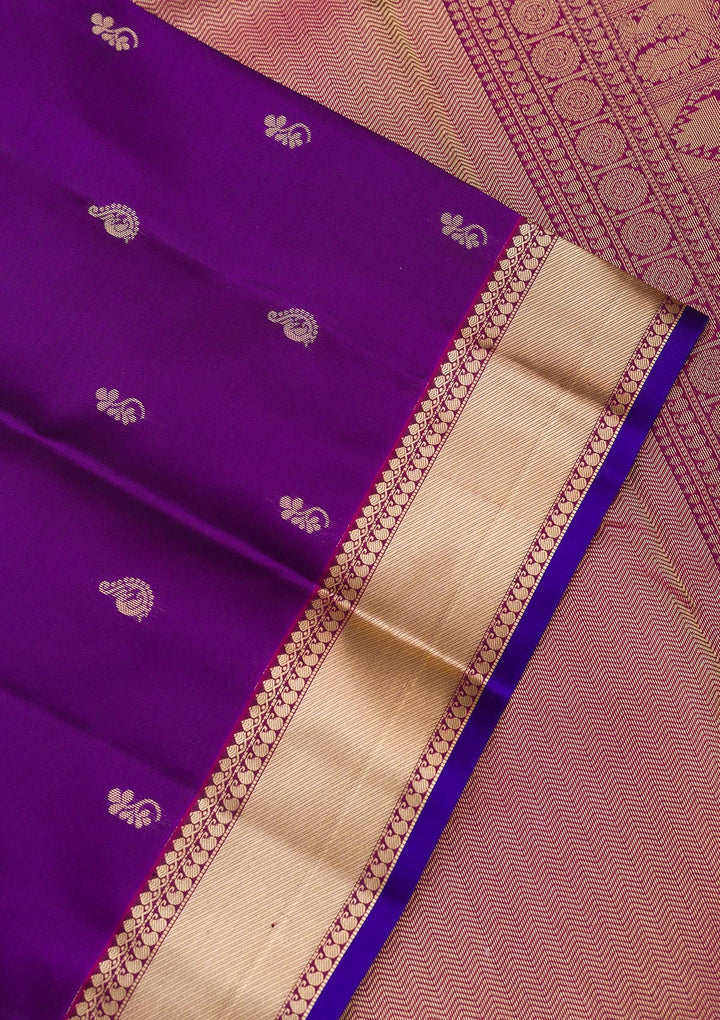 Purple Zariwork Pure Silk Saree-Koskii