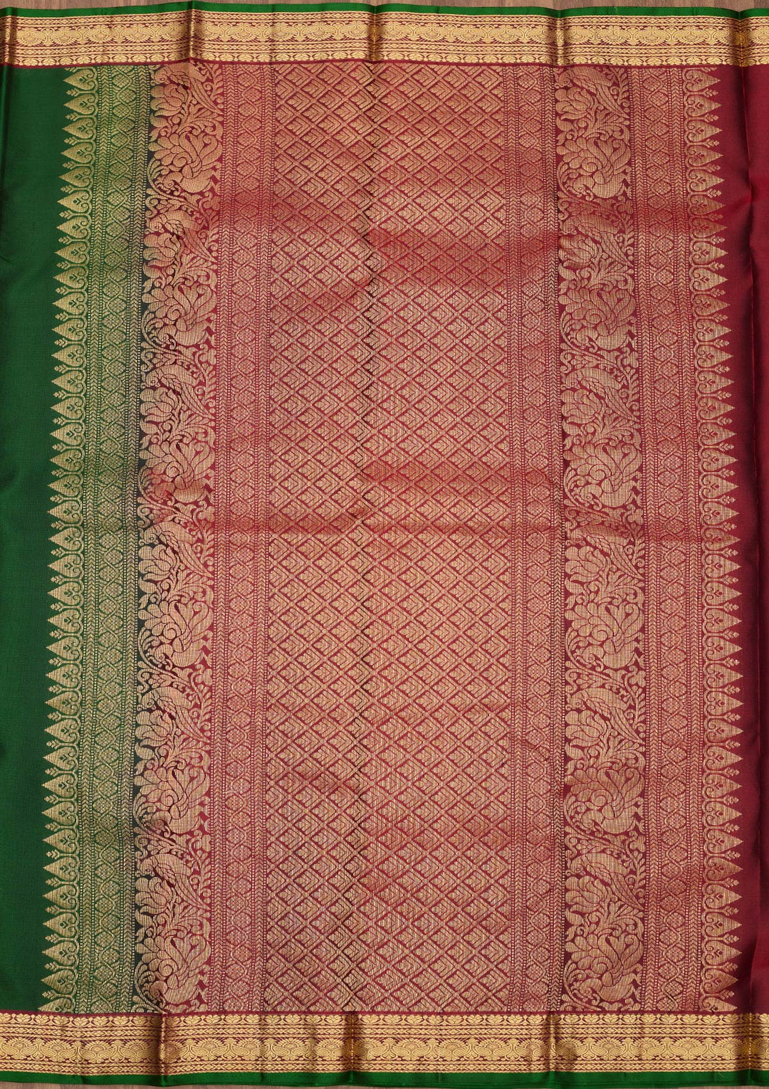 Bottle Green Zariwork Pure Silk Saree-Koskii