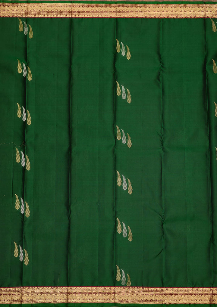 Bottle Green Zariwork Pure Silk Saree-Koskii