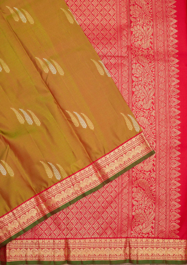 Mehendi Zariwork Pure Silk Saree-Koskii