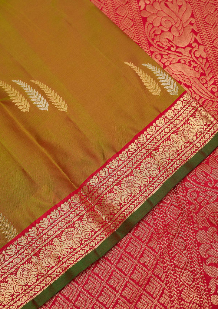 Mehendi Zariwork Pure Silk Saree-Koskii