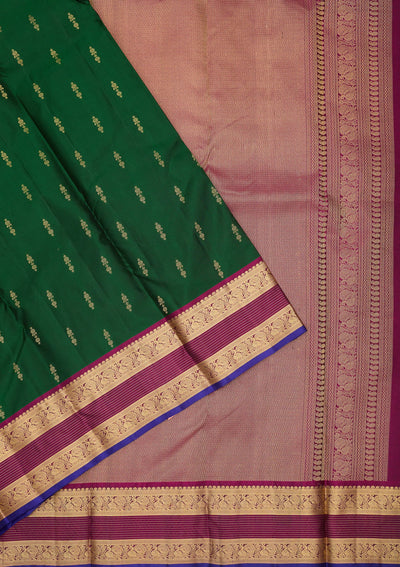 Bottle Green Zariwork Pure Silk Saree-Koskii