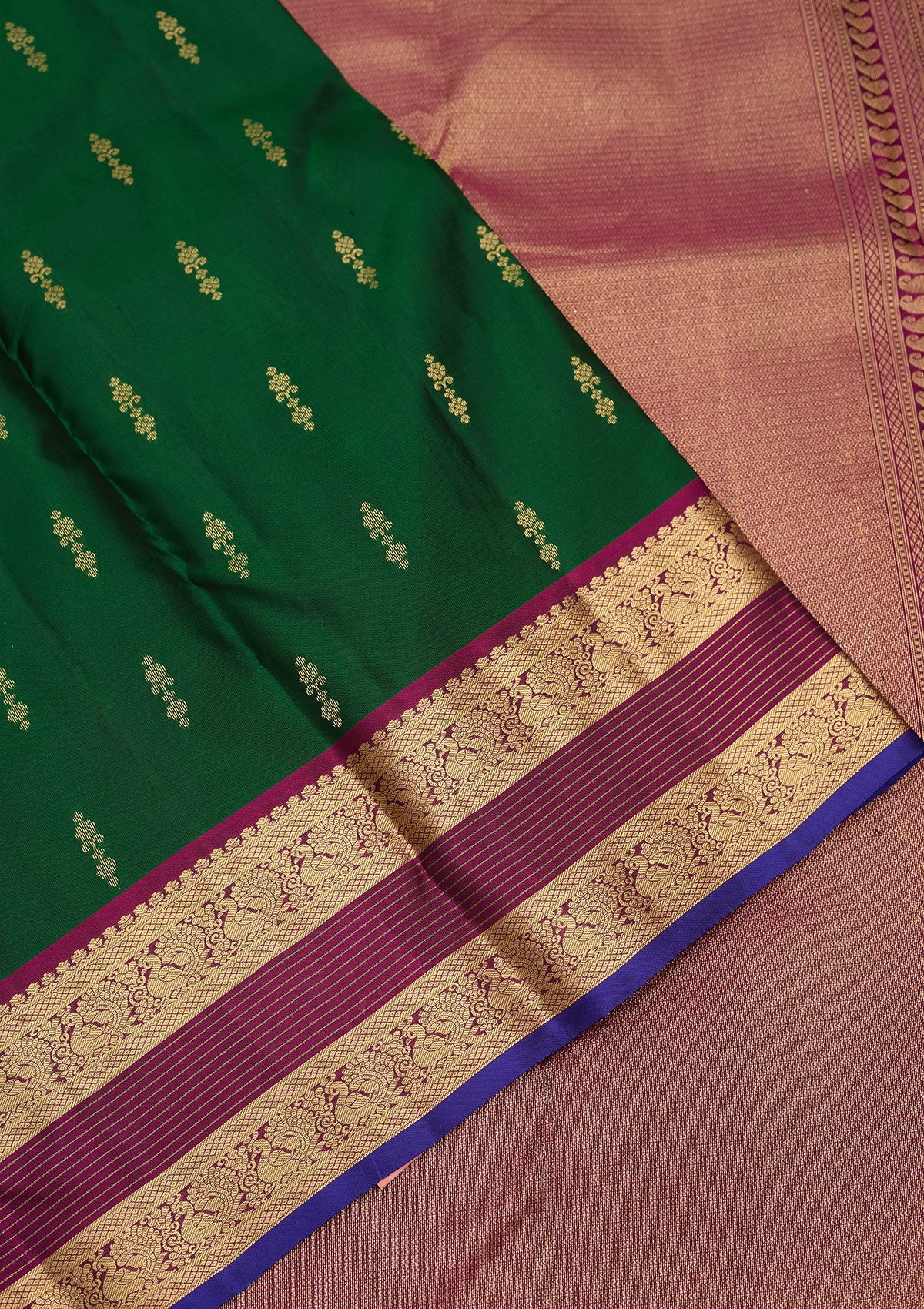 Bottle Green Zariwork Pure Silk Saree-Koskii