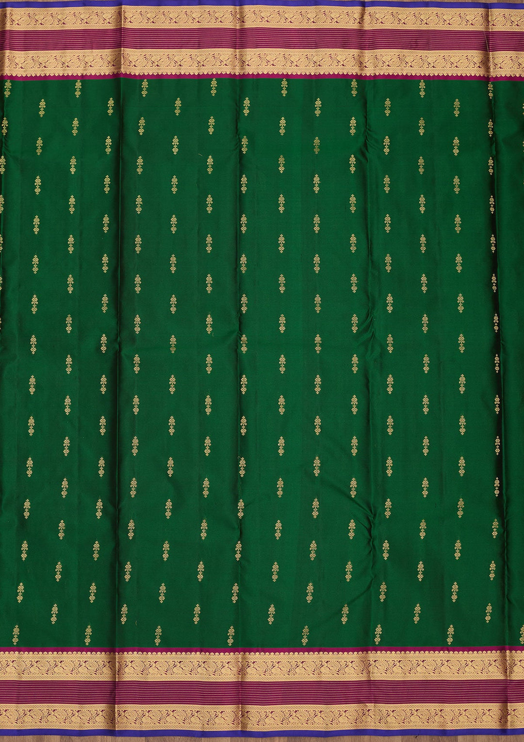 Bottle Green Zariwork Pure Silk Saree-Koskii