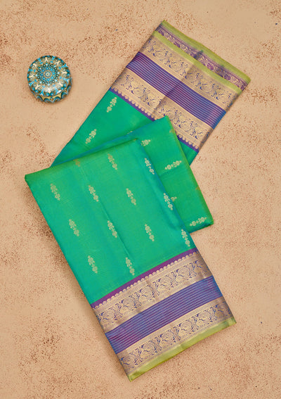 Rama Green Zariwork Pure Silk Saree-Koskii