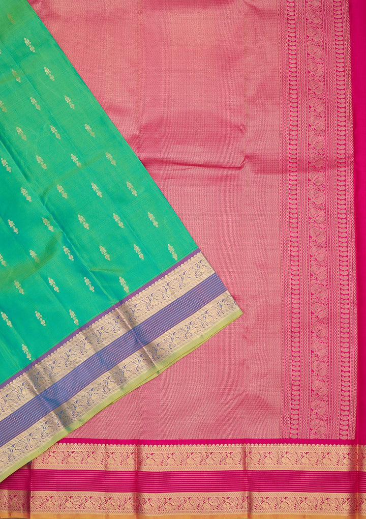 Rama Green Zariwork Pure Silk Saree-Koskii