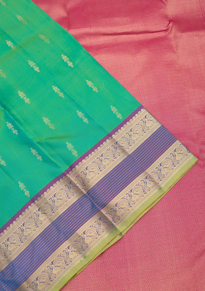 Rama Green Zariwork Pure Silk Saree-Koskii