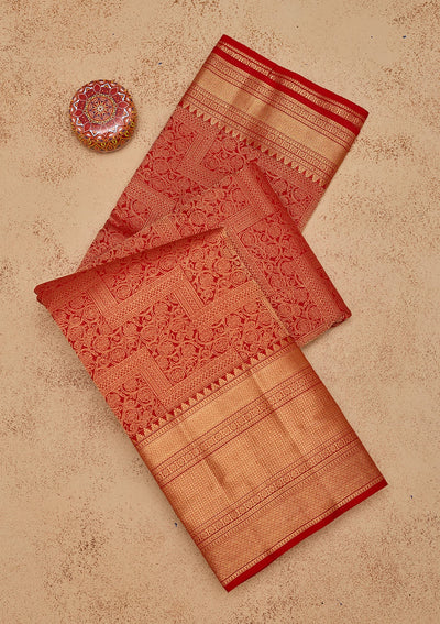 Red Zariwork Pure Silk Saree-Koskii