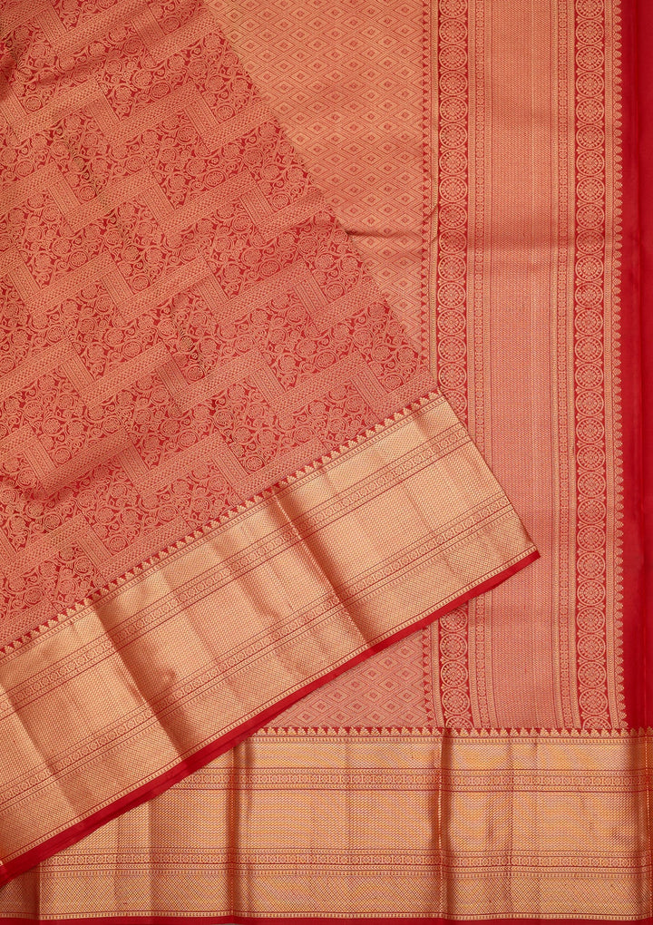 Red Zariwork Pure Silk Saree-Koskii