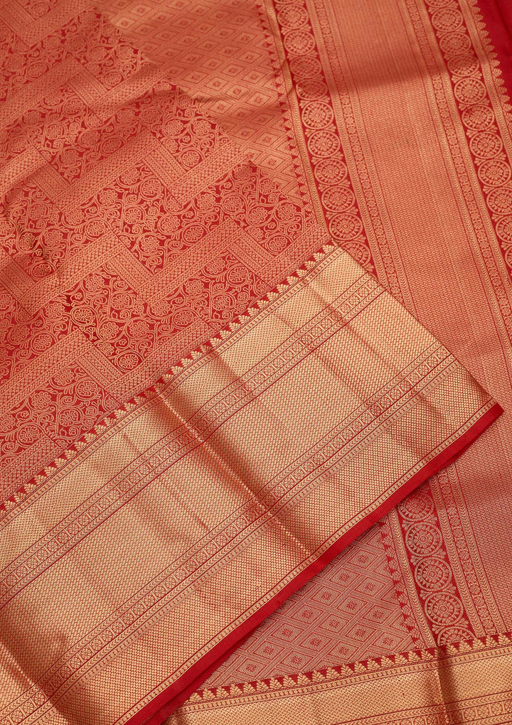 Red Zariwork Pure Silk Saree-Koskii