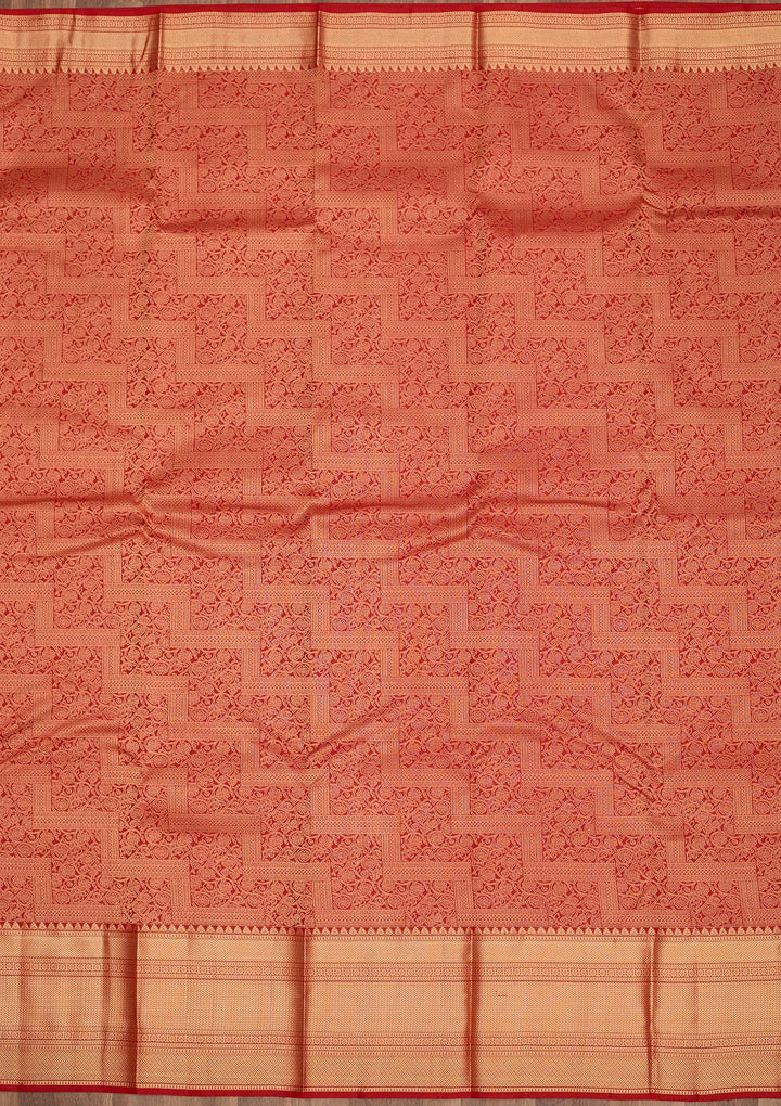 Red Zariwork Pure Silk Saree-Koskii