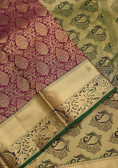 Wine Zariwork Pure Silk Saree-Koskii