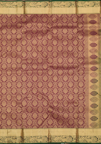 Wine Zariwork Pure Silk Saree-Koskii