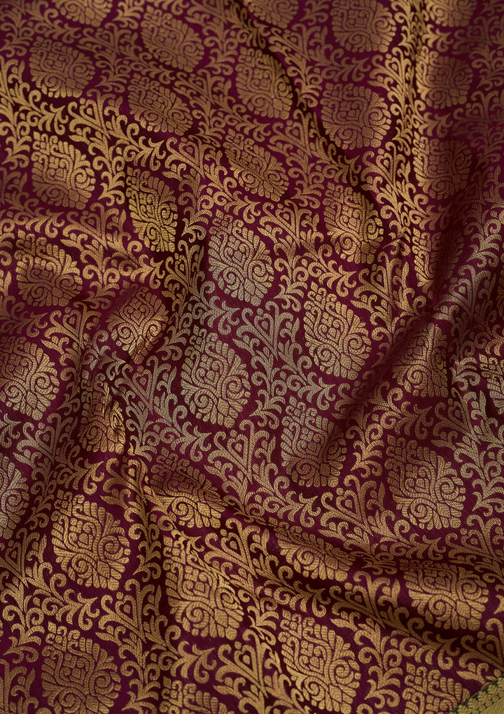 Wine Zariwork Pure Silk Saree-Koskii