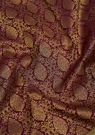 Wine Zariwork Pure Silk Saree-Koskii