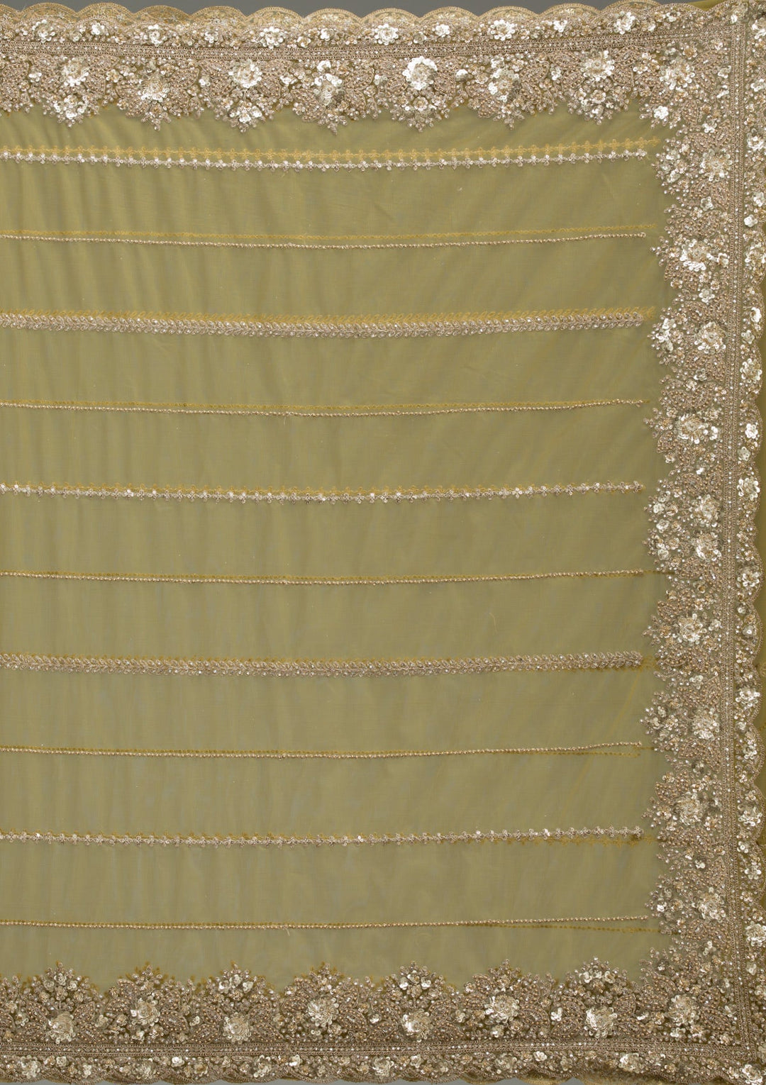 Mehendi Zariwork Tissue Saree-Koskii