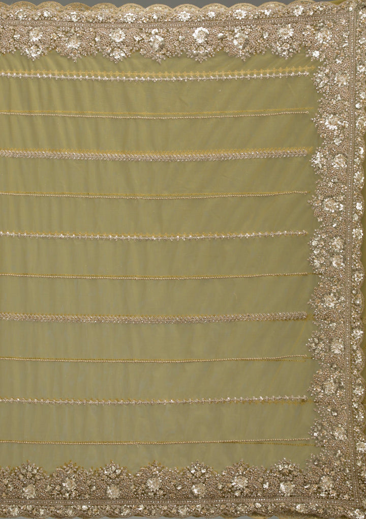 Mehendi Zariwork Tissue Saree-Koskii