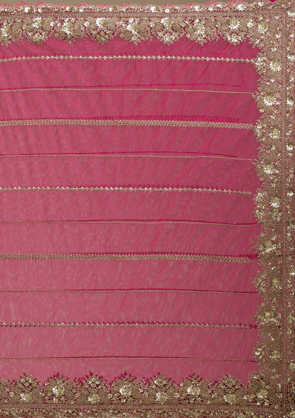 Rani Pink Zariwork Tissue Saree-Koskii