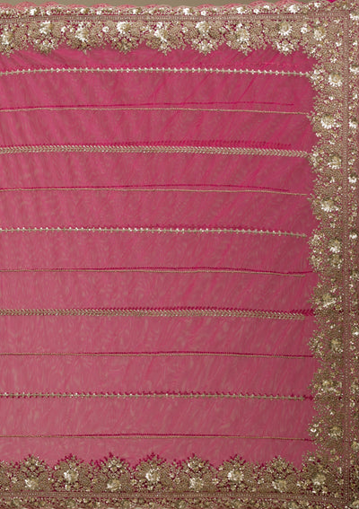 Rani Pink Zariwork Tissue Saree-Koskii