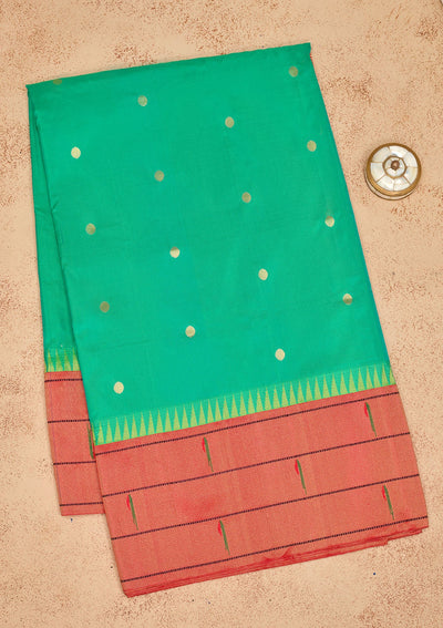 Peacock Green Zariwork Pure Silk Saree-Koskii