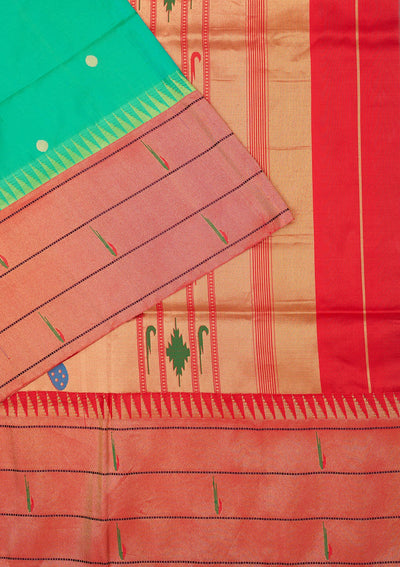 Peacock Green Zariwork Pure Silk Saree-Koskii