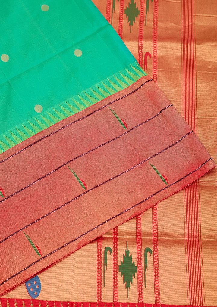 Peacock Green Zariwork Pure Silk Saree-Koskii