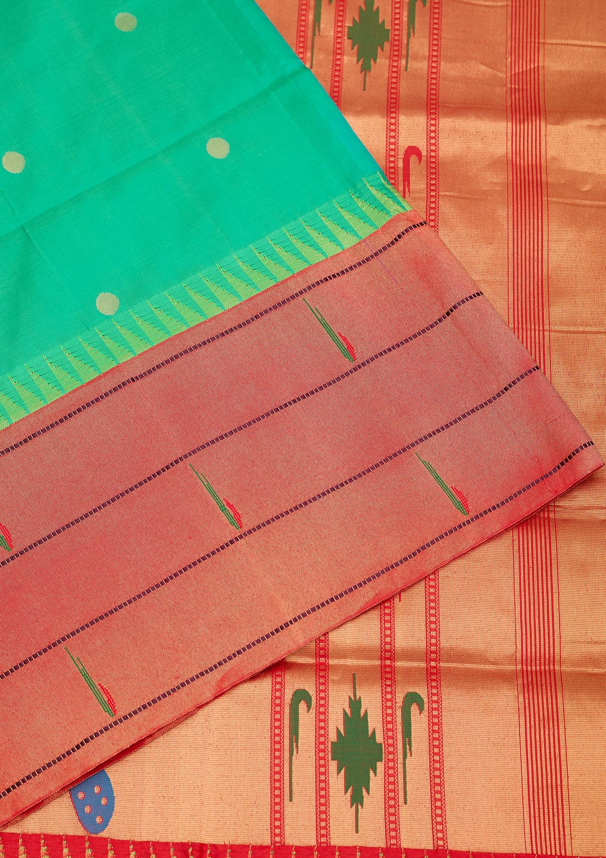 Peacock Green Zariwork Pure Silk Saree-Koskii