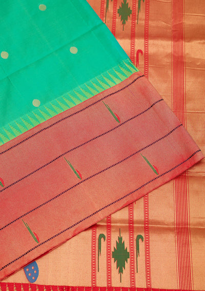 Peacock Green Zariwork Pure Silk Saree-Koskii