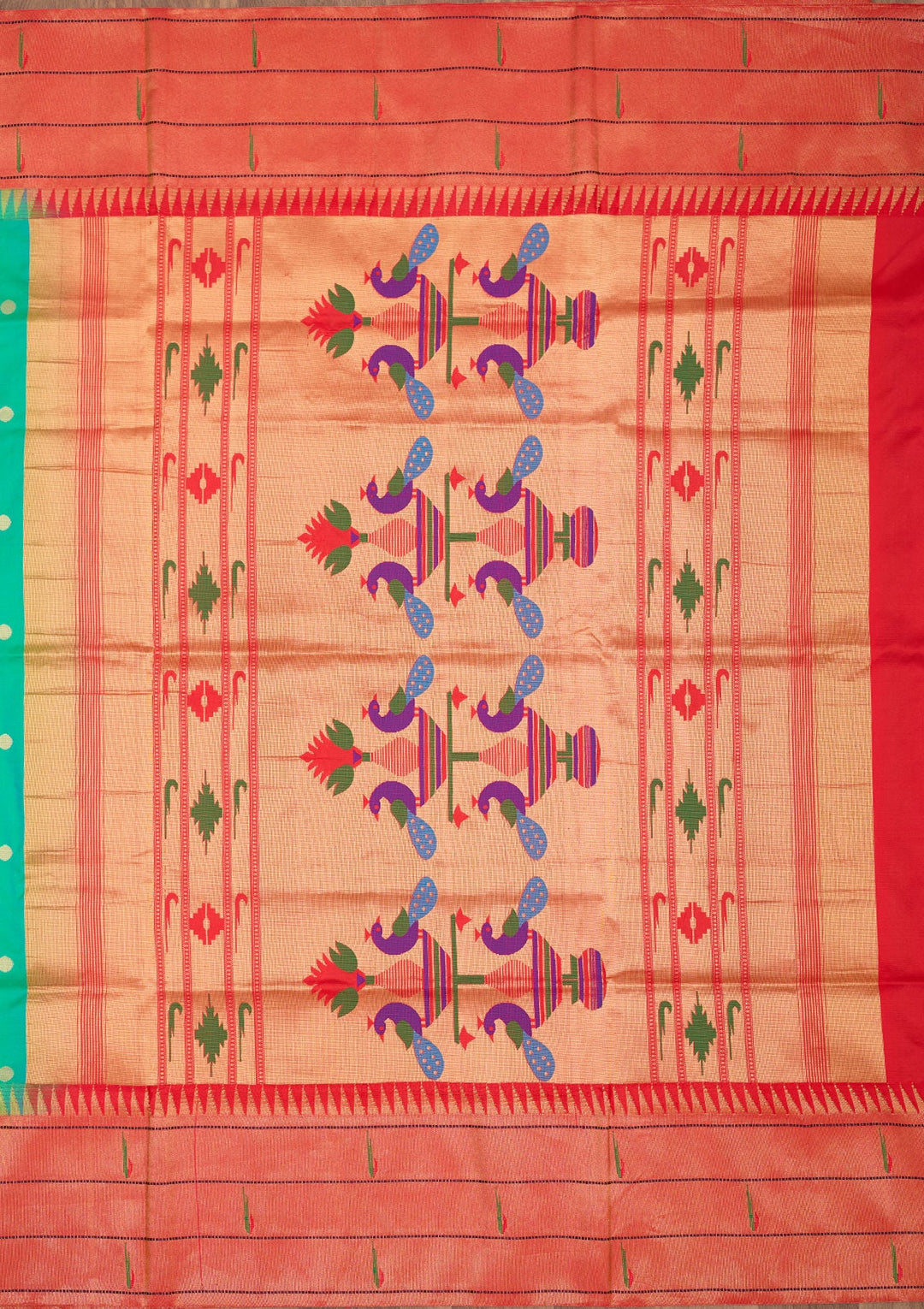 Peacock Green Zariwork Pure Silk Saree-Koskii