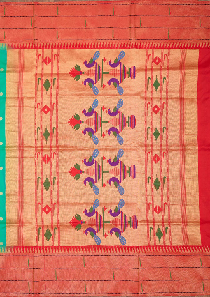 Peacock Green Zariwork Pure Silk Saree-Koskii
