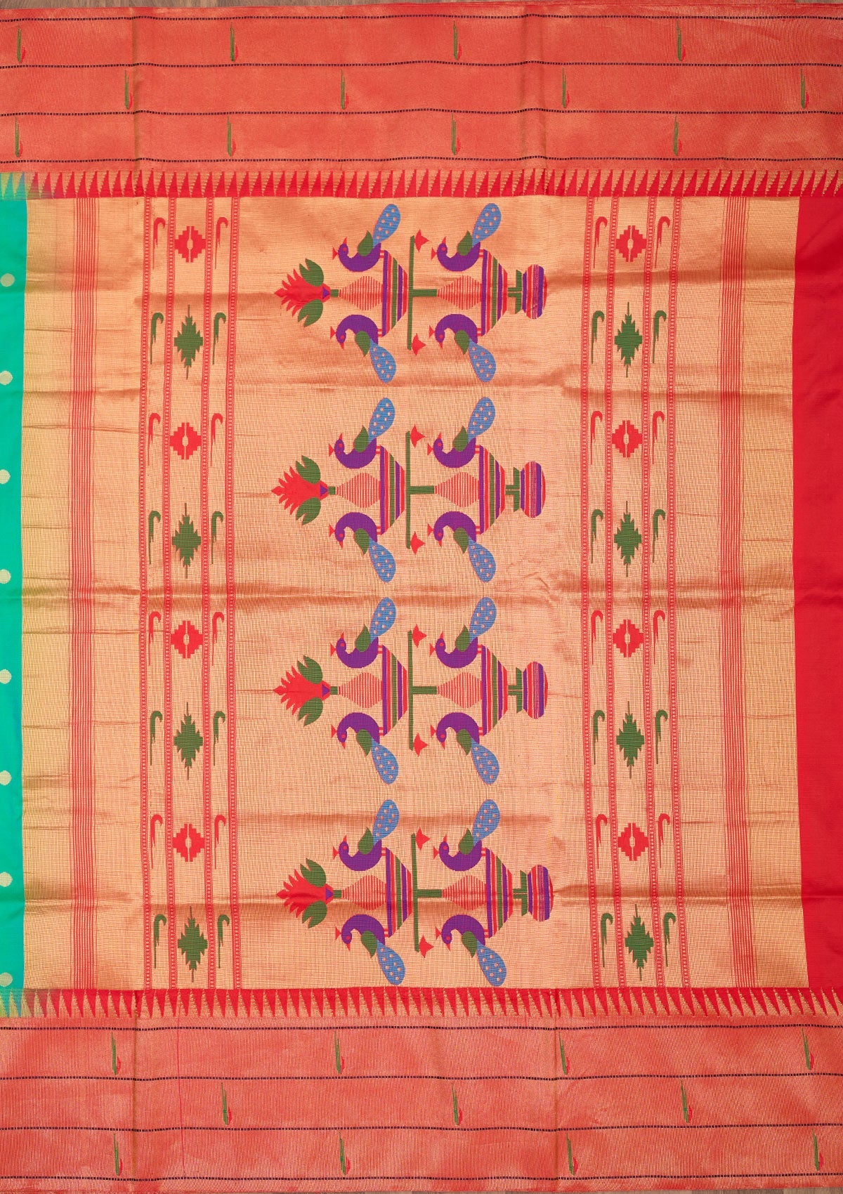 Peacock Green Zariwork Pure Silk Saree-Koskii