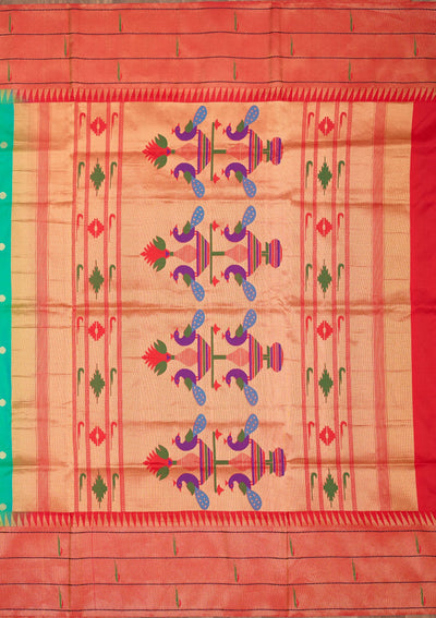 Peacock Green Zariwork Pure Silk Saree-Koskii