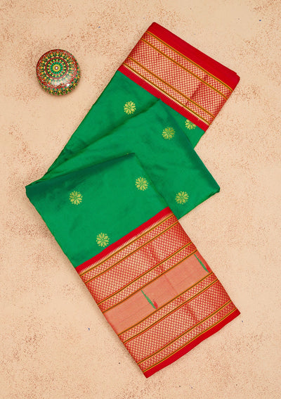 Bottle Green Zariwork Pure Silk Saree-Koskii
