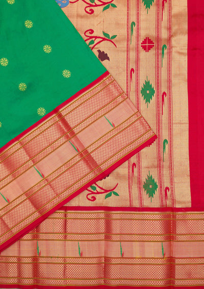 Bottle Green Zariwork Pure Silk Saree-Koskii