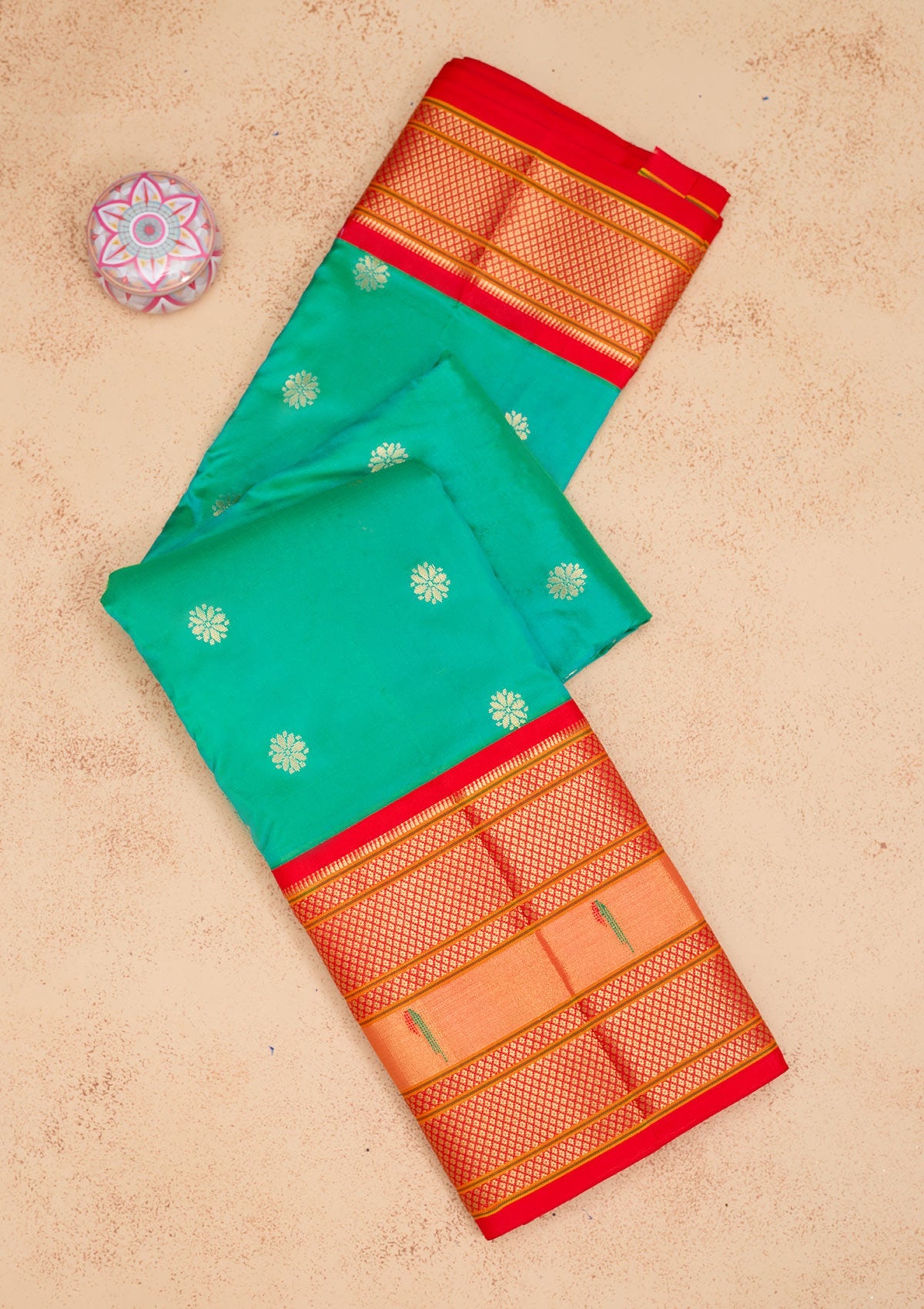 Bottle Green Zariwork Pure Silk Saree-Koskii