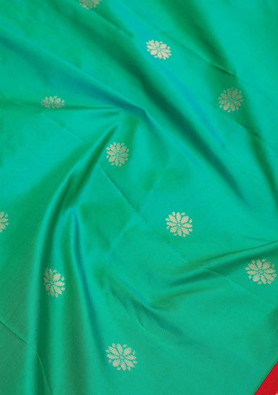 Bottle Green Zariwork Pure Silk Saree-Koskii