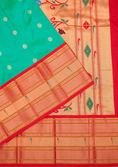 Bottle Green Zariwork Pure Silk Saree-Koskii