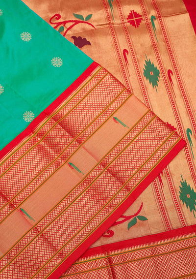 Bottle Green Zariwork Pure Silk Saree-Koskii
