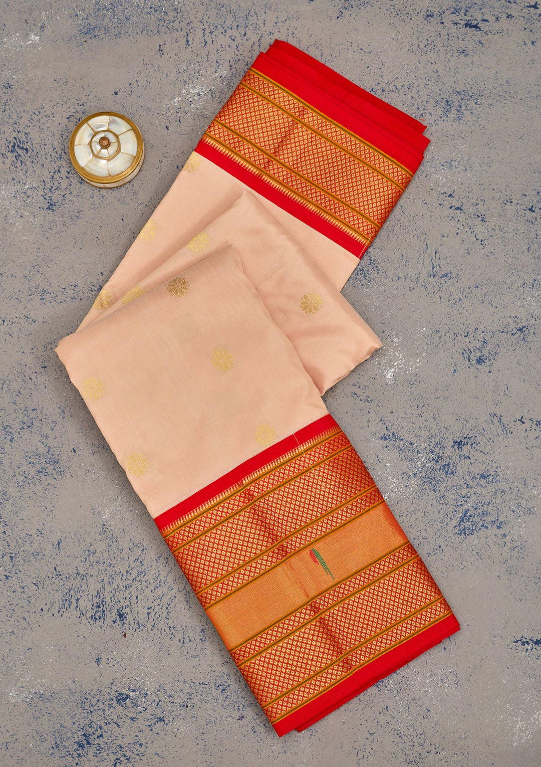 Cream Zariwork Pure Silk Saree-Koskii