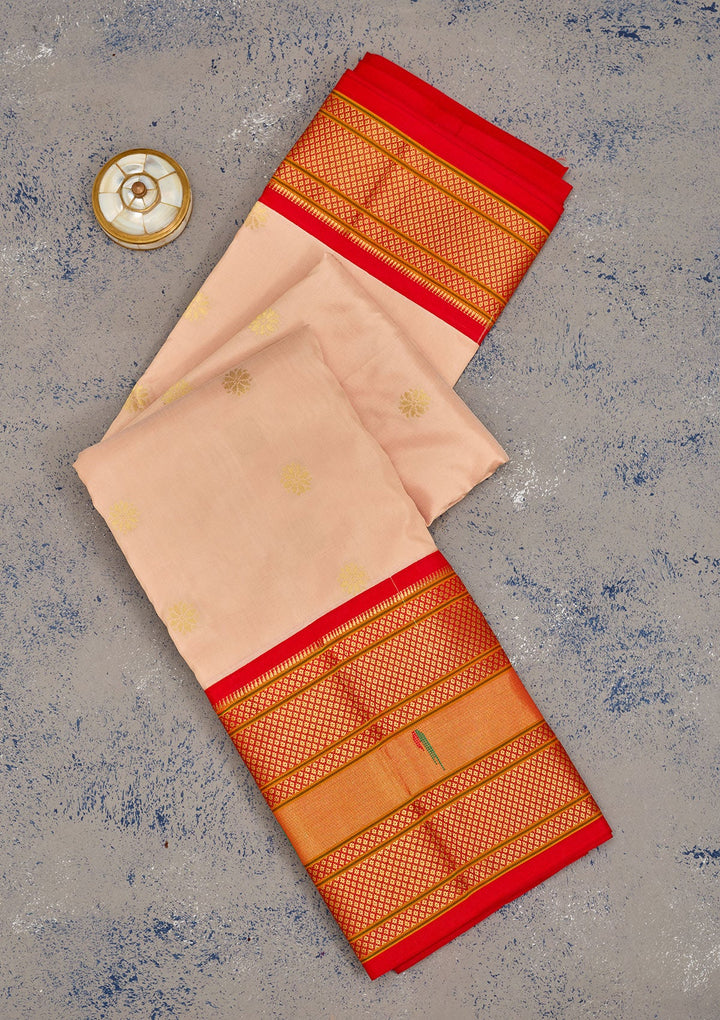 Cream Zariwork Pure Silk Saree-Koskii