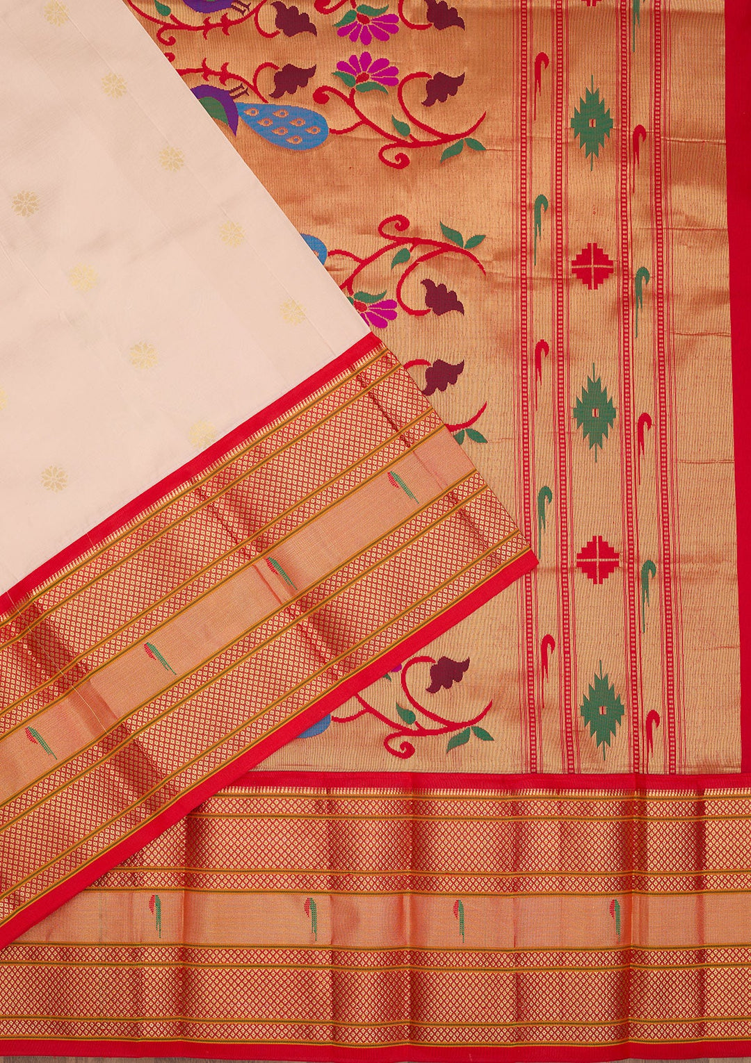 Cream Zariwork Pure Silk Saree-Koskii