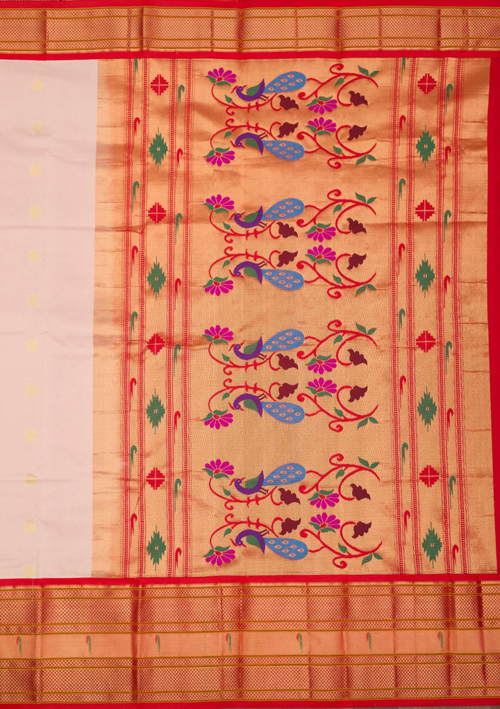 Cream Zariwork Pure Silk Saree-Koskii