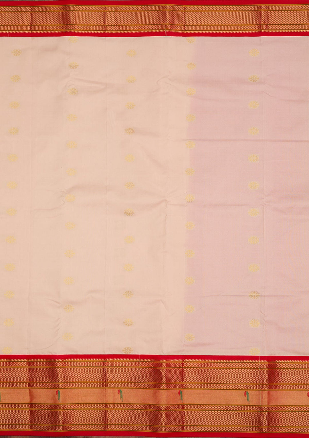 Cream Zariwork Pure Silk Saree-Koskii