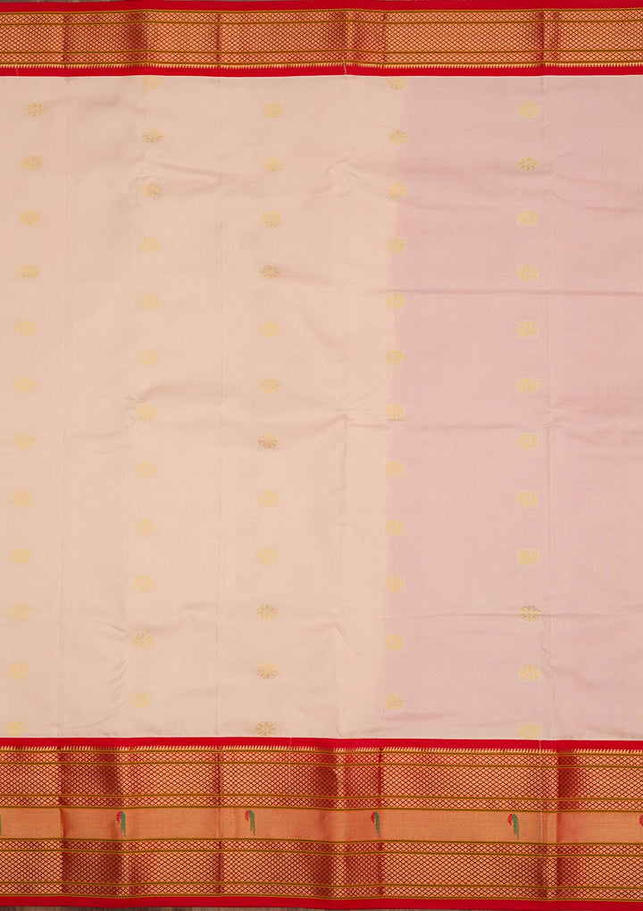 Cream Zariwork Pure Silk Saree-Koskii