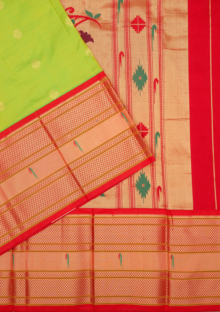 Parrot Green Zariwork Pure Silk Saree-Koskii