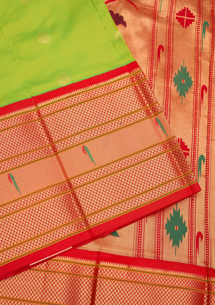 Parrot Green Zariwork Pure Silk Saree-Koskii