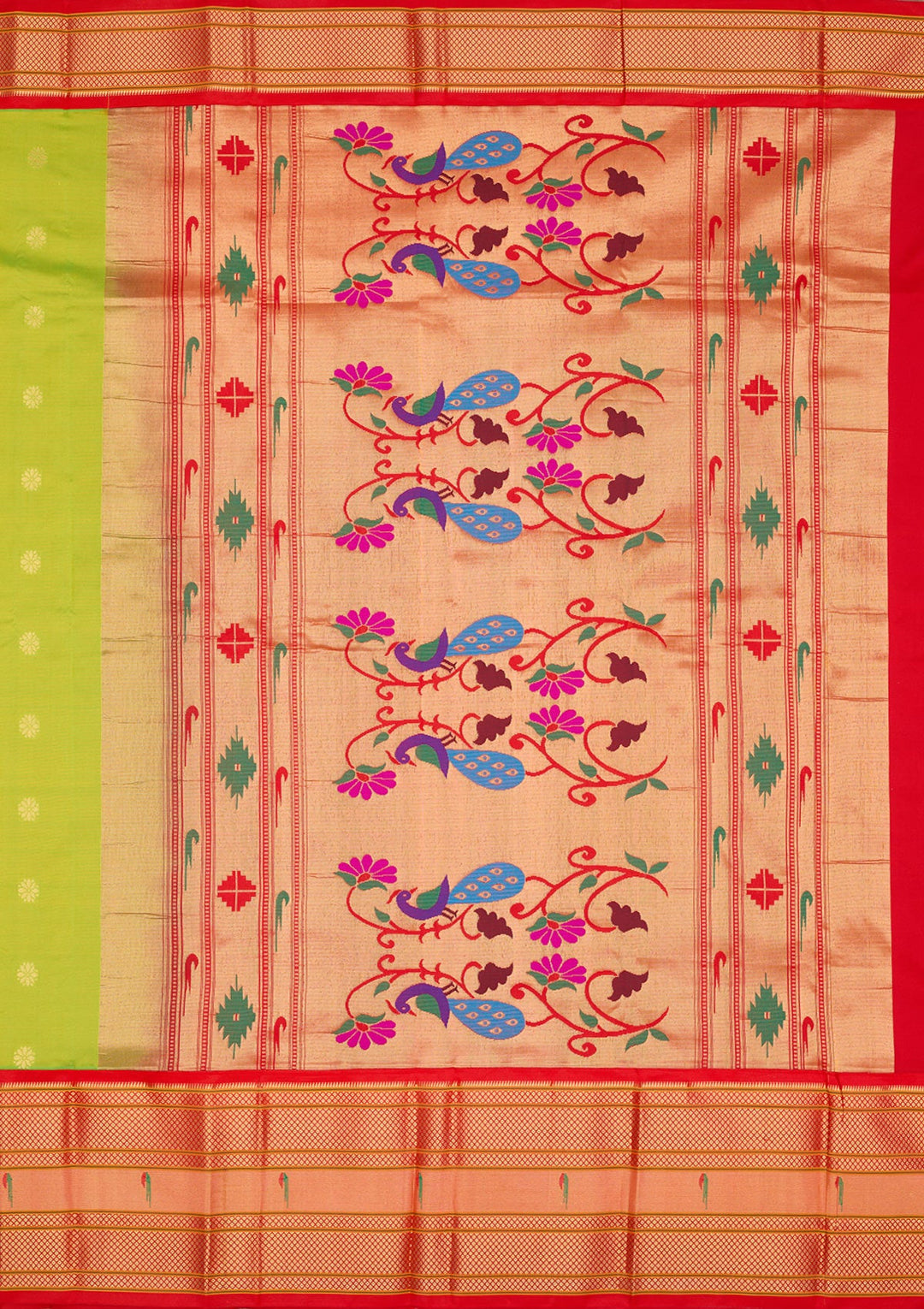 Parrot Green Zariwork Pure Silk Saree-Koskii