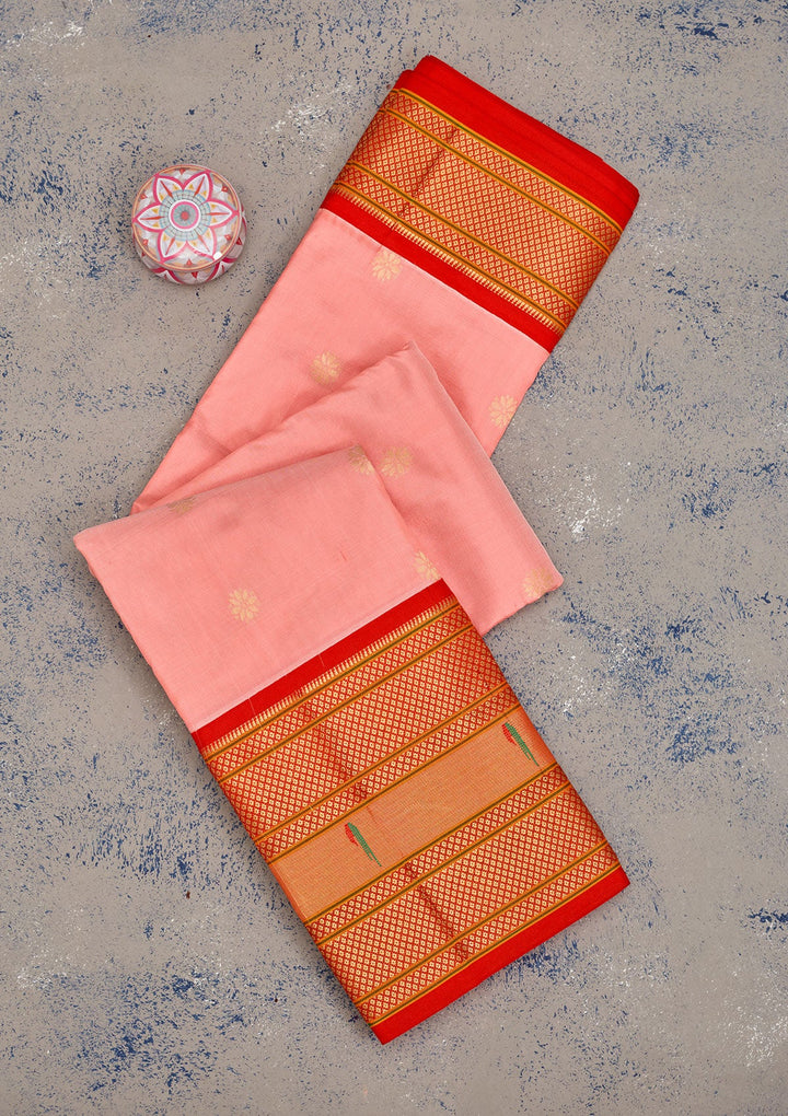 Peach Zariwork Pure Silk Saree-Koskii
